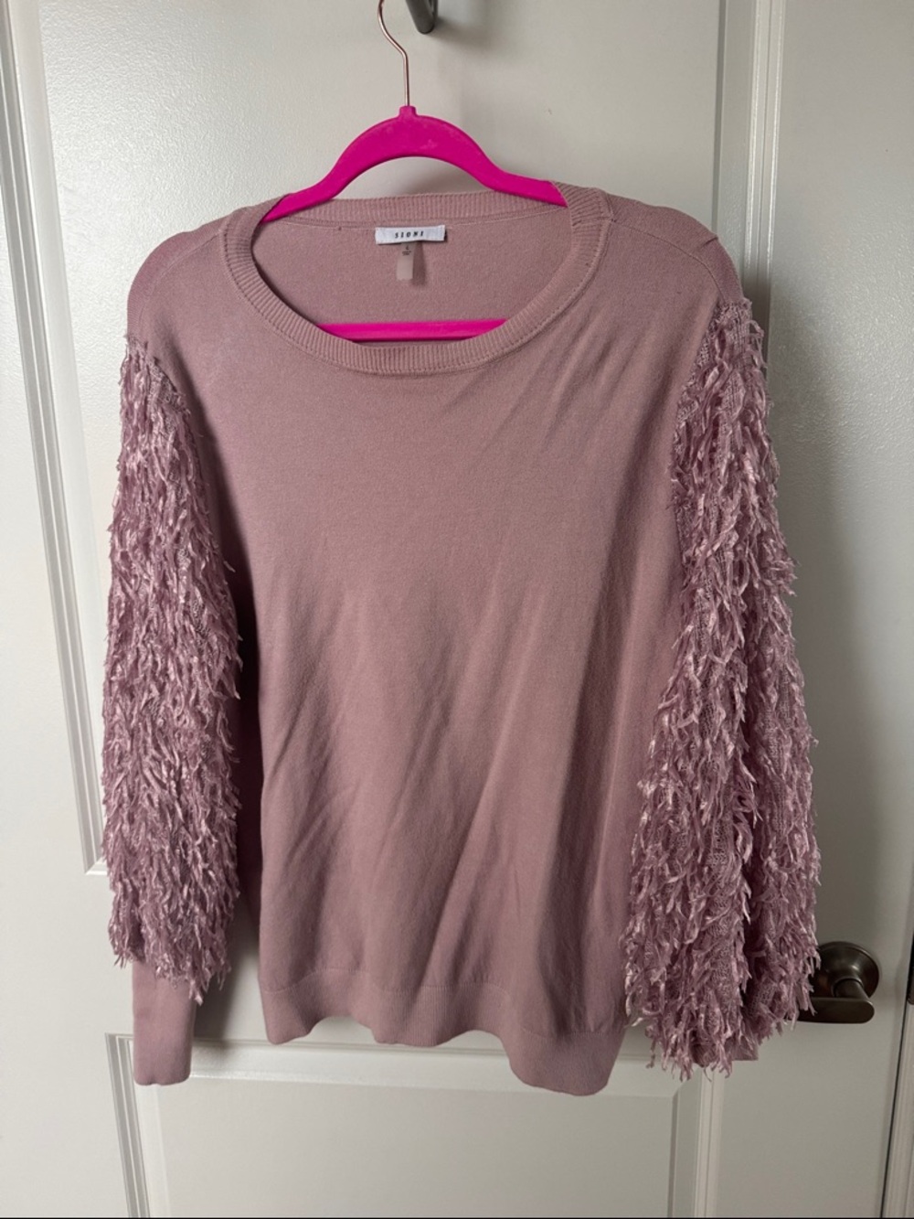 Sioni Pink Knit Top with Ribbed Neckline